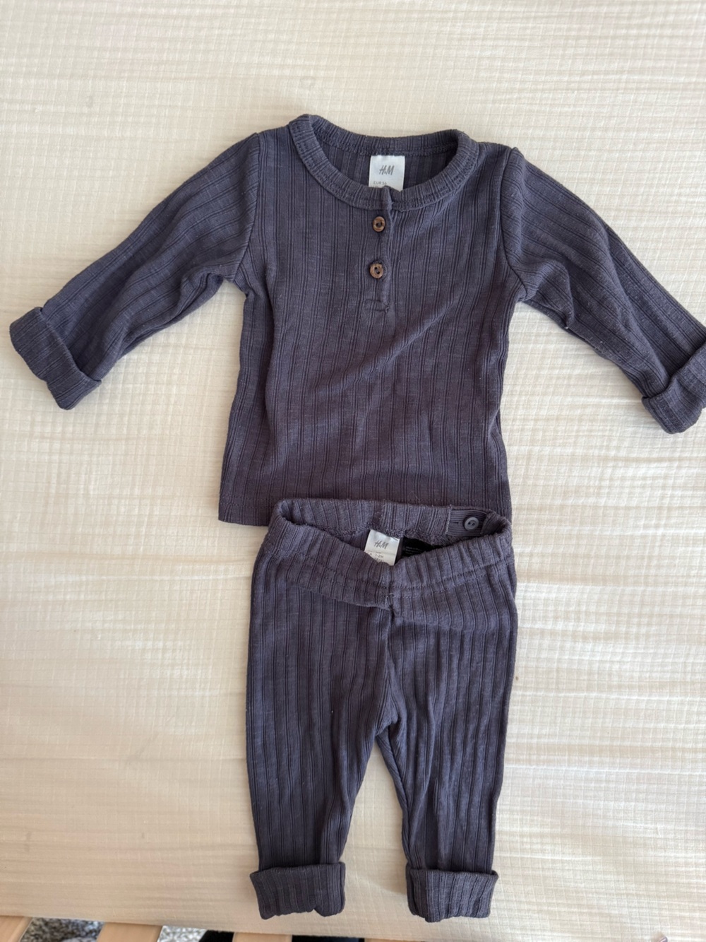 H&M Ribbed Baby Set - Charcoal Gray- Newborn size